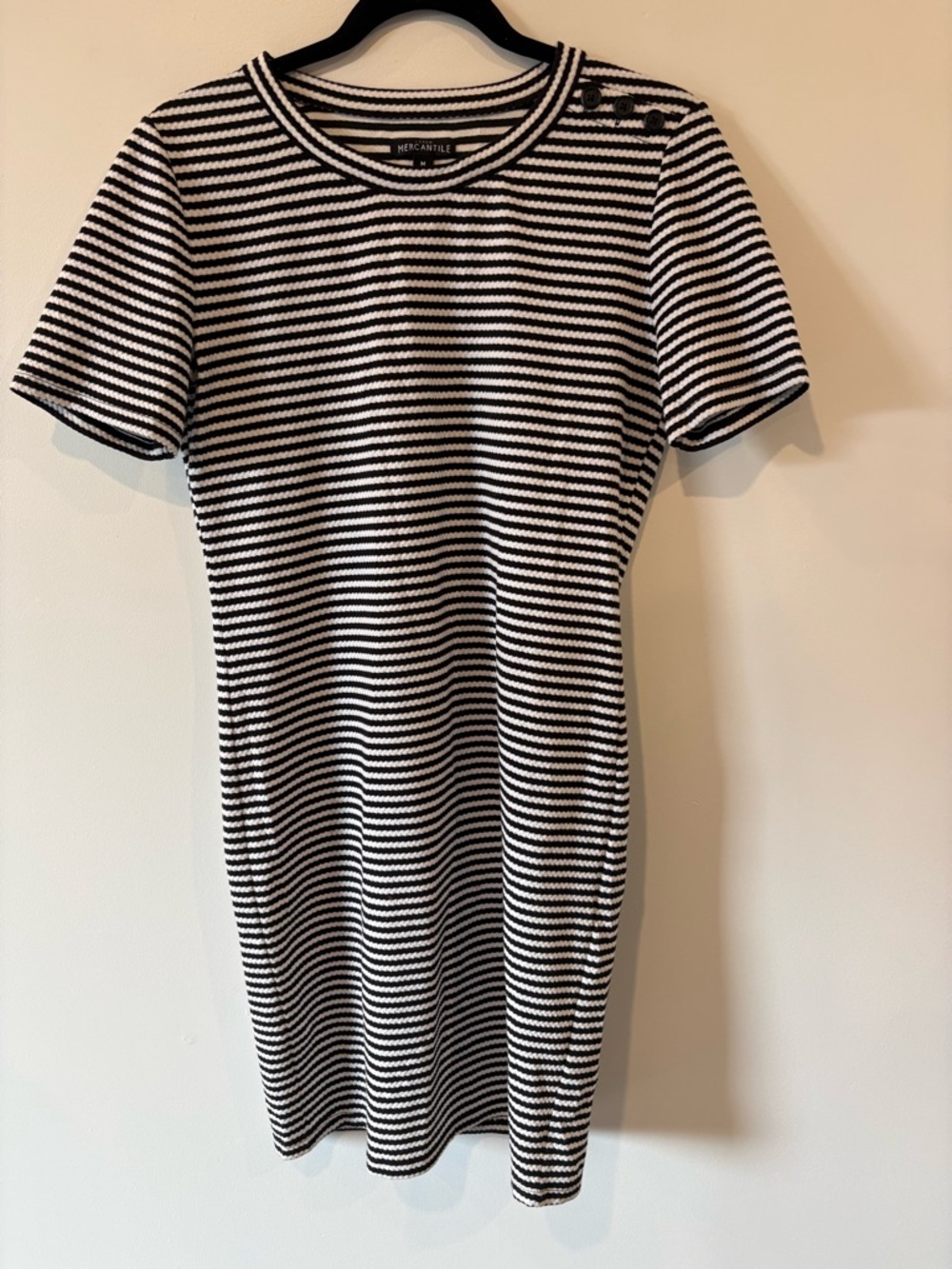 J. Crew Mercantile Black & White Striped Knit Short Sleeve Mini Dress